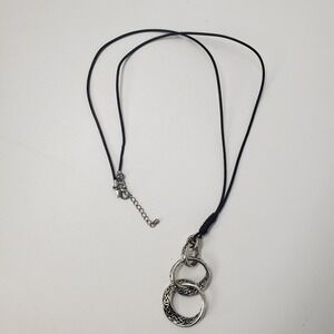 Silver Celtic Knot Interlocking Rings Pendant Necklace Faux Leather Cord